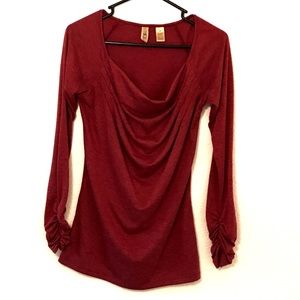 BKE Slouchy Square Neck Long Sleeve Top - Maroon